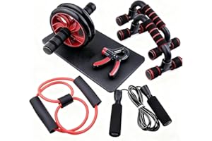 GENERIC 8-in-1 Ab Roller Wheel Workout Set – Home Gym Fitness Kit with Push-Up Bars, Resistance Band, Jump Rope, Hand Gripper, Knee Pad & Carry Bag – Core & Full Body Training Equipment for Men & Women
