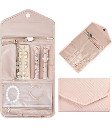 Portagioie Da Viaggio In Seta - Organizer Arrotolabile Con Zip, Per Orecchini, Anelli E Collane - Foto 8