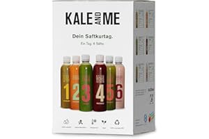 ‎KALE&ME Kale and Me 1 Tages Klassik Saftkur mit 6 Flaschen à 320 ml ohne Zusatzstoffe, Saftkur 1 Tag, 6 Geschmacksrichtungen aus regionaler Produktion, kaltgepresste Säfte, Fastenkur
