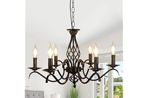 ‎COMELY Comely Kronleuchter im Traditionellen Landhausstil, 6 Flammig Schwarz Pendelleuchte Esstisch aus Schmiedeeisen, Höhenverstellbarer Deckenleuchte für Wohnzimmer Schlafzimmer Küche, E14 Fassung