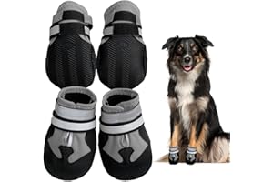 NeuWook Hundeschuhe, 4er-Set wasserdichte Hundeschuhe Anti-rutsch Hundestiefe mit reflektierendem Riemen, Breathable Hundestiefel Pfotenschutz für Kleine Mittelgroße Hunde (L, Grau)