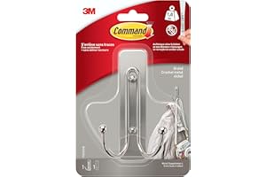 Command Crochet Double Grand Modèle en Nickel Brossé, 1 Crochet, 1 Languette, 1,8 kg - Fixe Solidement pour Décoration Murale