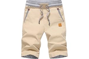 JustSun Mens Summers Cotton Casual Shorts Elastic Waist Pockets