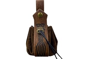 COSFAN Sac de Ceinture en Cuir Viking, Pochette à Cordon Marron, Sac de Taille en Faux Cuir médiéval, Sac de dés rétro Portable, Costume de Cosplay Renaissance LARP