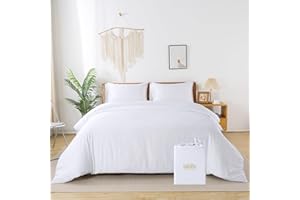 ‎BIENDO bienDo Bambus Bettwäsche 220x240, Weiß, Luxus Seiden Satin Bettbezug Set für Sommer und Winter, Kühlend, Weich und Atmungsaktiv Wie Ägyptische Baumwolle Bettwaren