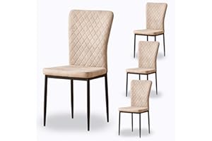 AINPECCA Suede Beige Dining Chairs Set of 4- Modern Armless High Back Upholstered Soft Seat with Black Metal Legs for Dining Room, Kitchen Room (Beige, 4)
