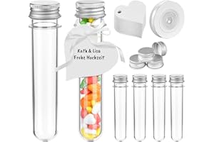 Mocraft 15 Stück Reagenzgläser mit Schraubverschluss Transparent Kunststoff Reagenzglas Reagenzgläser für blumen Hochzeit Süßigkeiten mit 20 Weiß Anhänger