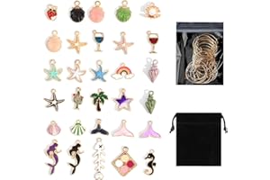 VLYX 30 breloques pour verres à vin sur le thème de l'océan avec pochette en velours - Décoration nautique pour dégustations de vin, marqueurs de verres, étiquettes d'identification pour verres à pied