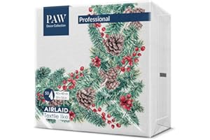 PAW DECOR COLLECTION PAW - Tovaglioli Natale - Airlaid (40 x 40 cm) I 50 Pezzi I Tovaglioli Carta Airlaid I 3 Veli I Tovaglioli Airlaid - Natale, Inverno, Festività, Sorbo, Pigne, Rametti I Winter Branches