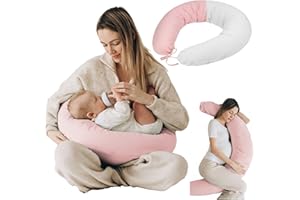 FLORA FURORA Almohada Embarazada Dormir Rosa Claro + Segunda Funda de Almohada Gris | Cojin Lactancia: Soporte/Apoyo multiusos de maternidad para espalda, vientre| Cojín Lactancia suave bebe y mujeres embarazadas