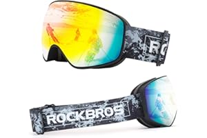 ROCKBROS Okulary Narciarskie Gogle dla Dorosłych i Dzieci, Przeciwmgielne, Jasne i Szerokie Widzenia, Niełatwe do Złamania, Bezpieczne, Regulowany Pałąk, Wygodne, Uniwersaln, Czarne, Białe