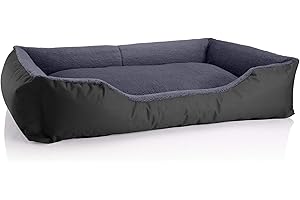BedDog Hundebett Teddy, Hundesofa aus Cordura und Microfaser-Velours, waschbares Hundebett mit Rand, Hundekissen Vier-eckig, für drinnen, draußen, Größe XXL, schwarz-grau