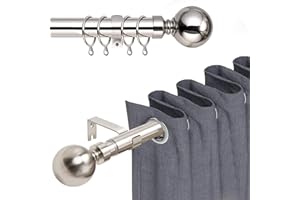 BedLooms Curtain Poles for Eyelet Curtain 160x300cm Extendable Brushed Silver Curtain Pole - Includes Curtain Rod Finials, Hooks, Rings and Fitting Set