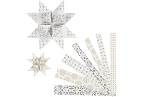 VIVI GADE DESIGN Papierstreifen für Flechtsterne, B: 15+25 mm, D: 6,5+11,5 cm, Weiß, Gold, Metallic-Folie, 48Stck.