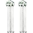 LANLONG 2Pcs Luxurious Crystal Flower Stand Wedding Centerpieces on Floor Tall Metal Flower Arrangement Stand Tabletop Flower Vase for Wedding Party Hotel Home Decor