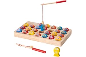 Wisplye Giochi di Pesca, Giochi Montessori Magnetici di Pesca in Legnoi Bambini 2 3 4 Anni mit 10 Pesci e Due Canne da Pesca, Alfabeto Puzzle Scheda di Conteggio Cattura di Pesci