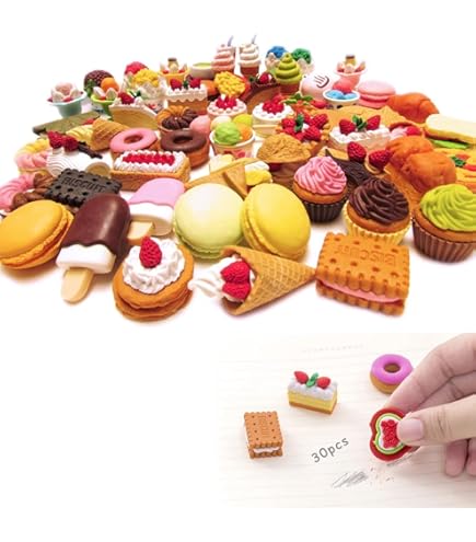 Set 20 Gomme Da Cancellare Divertenti Per Bambini - Forme Di Cibo, Materiale Sicuro TPR - Foto 3