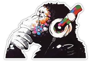 PREMIUMSTICKERS Banksy Thinker Monkey Headphones Design | Wall Art Graffiti Vinyl Sticker | Urban Art Window, Car, Laptop Decal (Large - 20x14cm)