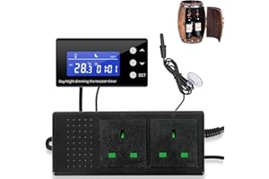 NEKOSUKI PID Day Night Thermostat Digital Dimming Thermostat with Timer, LCD Reptile Thermostat Plug Socket Dimmer Temperature Controller with Waterproof Sensor Probe for Greenhouse Incubator Lamp