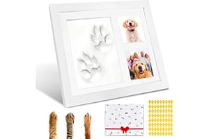 Sporgo Juego de huellas de perro y gato: marco de fotos 3D con 2 fotos y huellas de patas, giratorio 360°, juego de soporte, marco de fotos de madera para perros o propietarios de gatos (con paquete