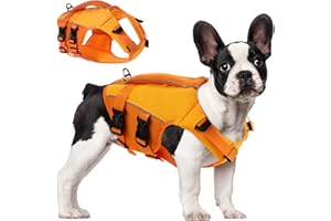 ASENKU Chaleco Salvavidas para Perros con Mango Salvavidas, Chaleco Salvavidas Perro de Alta Flotabilidad, Chaleco de Seguridad Ligero a Prueba de Desgarros con Tiras Reflectantes Naranja S