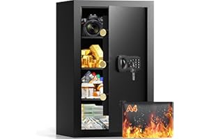 85L Großer Feuerfester Tresor mit Feuerfeste Dokumententasche, Digitaler Heimtresor mit Herausnehmbarem Regal, Möbeltresor Dokumente Gold Schmuck Wertsachen