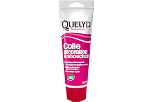 Quelyd Colle Papiers Peints Finitions et Retouches – Colle Raccord Papiers Peints – Colle Frises Papiers Peints et Décoration – Sans Solvant – Couleur : Blanc Crème – Tube 200 g