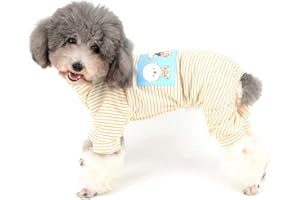 Ranphy Hunde Pyjama Aus Baumwolle Gestreift für Kleine Hunde 4 Beine Welpen Bedruckte Kleidung für Hunde Haustier Overall Cartoon Hoodie Jumpsuit Haustiermantel Hundemantel Schlafanzug