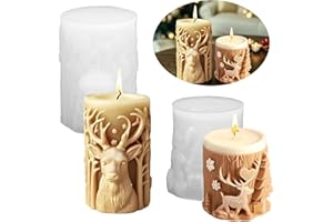 AUGESAK 2 Piezas Moldes de Silicona Navidad, Molde de Vela de Alce Navideño, 3D Moldes de Velas de Silicona, Molde Navidad para Velas para Manualidades para Navideño Decoraciones para el Hogar