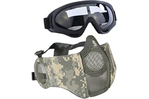 AOUTACC Juego de equipo de protección para airsoft, máscaras de malla de media cara con protección auditiva y juego de gafas para CS/caza/paintball/tiro