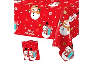 BALLOON GARLAND 2 Pezzi Tovaglia Rossa Natalizia, Decorazione Della Festa di Natale, 130 x 220cm Tovaglia Rettangolo Plastica Stampato Modello Pupazzo di Neve, Decorazioni da Tavolo per Natale, Le Vacanze Invernali