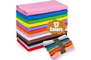 Wonninek Bastelfilz Filzstoff 20.5 x 90 cm Polyester Felt Fabric Filzplatten mit Bunter Stickgarn Farbig Filz Blätter zum DIY Handwerk Nähen Projekte Manual Decoration