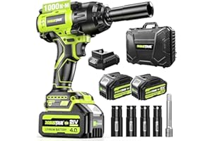 Robustrue 738ft-lbs (1000N.m) Cordless Impact Wrench, High Torque Brushless 1/2 Impact Gun, 2 x4.0Ah Battery 21V Max, Fast Charger, 4 Sockets, Impact Wrench for Home Car Tires Truck Mover