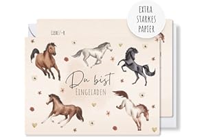 ‎GENERISCH Generisch 12x EINLADUNGSKARTEN + passende Umschläge für Mädchen Kindergeburtstag - süße Karten mit Pferde Motiv