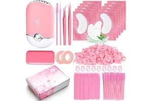 DNSGOOR 266 piezas Kit Extensión De Pestañas Kit Extensión de Lash Profesional,USB Ventilador de Pestañas Aplicar para Principiantes Pestañas Postizas Accesorios Conveniente Herramienta