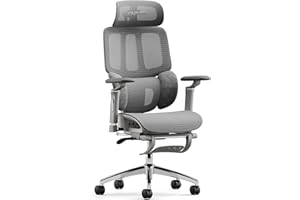 MUSSO H80 Pro ergonomiczne krzesło biurowe, z siateczką, 3-strefowe, dynamiczne podparcie okolic lędźwiowych, regulowany podłokietnik 4D, 5-stopniowa regulacja oparcia, krzesło biurowe, podnóżek