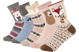 JaosWish 5 Pairs Women Cute Cartoon Socks - Casual Cotton Animal Pattern Crew Novelty Girls Socks