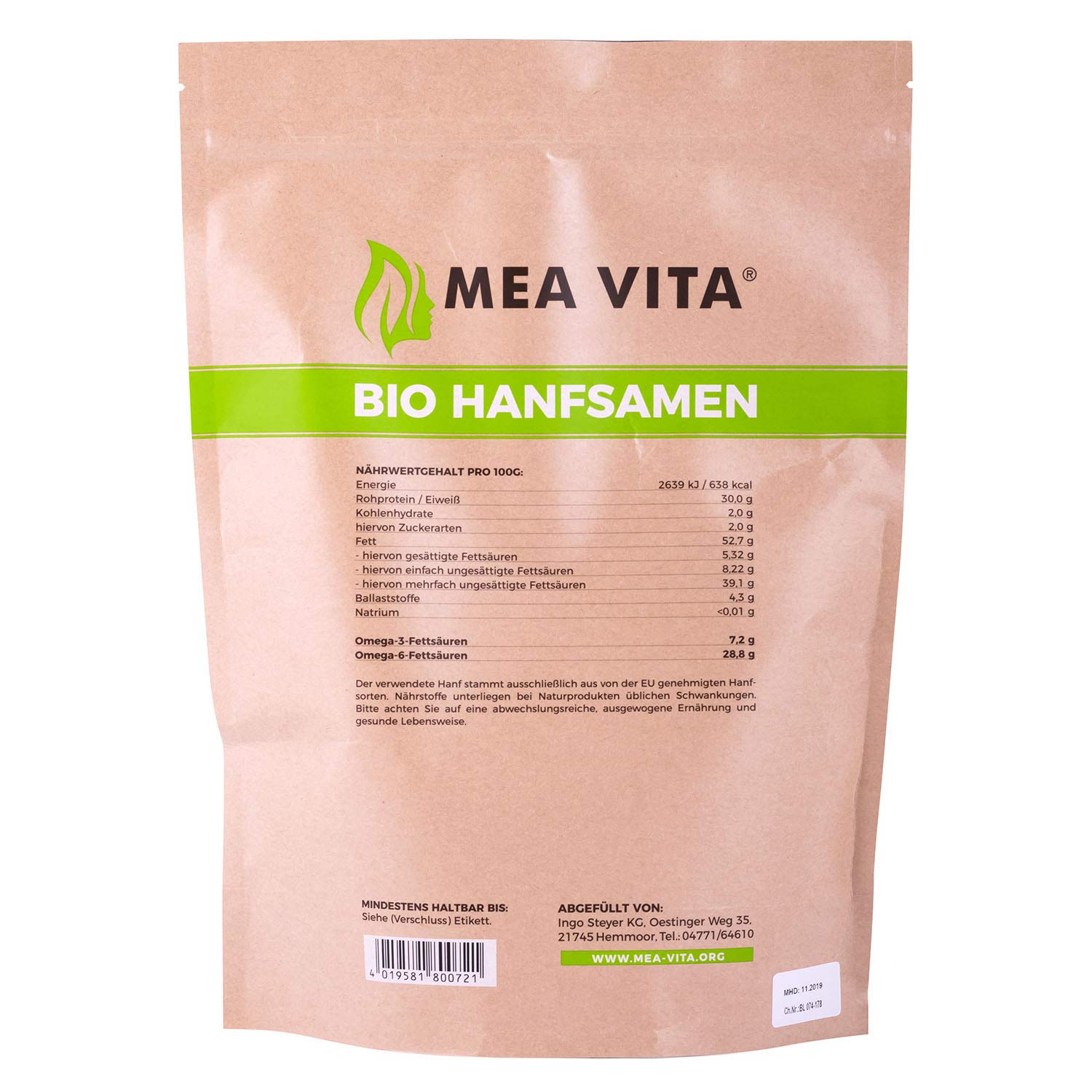 GreatVita Bio Hanfsamen, geschält, DE-Öko-037, 1er Pack (1 x 1 kg) – Bild 3