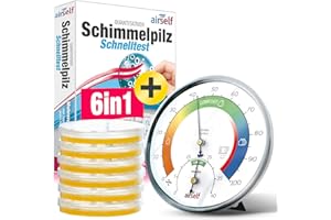 ‎AIRSELF Schimmeltest + Thermohygrometer: Zum Check der Schimmelbelastung für bis zu 6 Räume. Inkl. analogem Thermo-Hygrometer