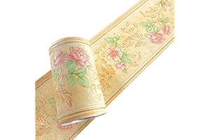 Simplemuji Self Adhesive PVC Vintage Flower 3D Waterproof Wall Border Decor Removable Kitchen Bathroom Tiles Stciker 10CM by 5M (Yellow)