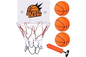TUBAWD 5Pcs Set Mini Basketball Hoop, Indoor Basketball Hoop for Kids, Includes 3 Mini Basketballs, Basketball Pump, Orange, Plastic, Door Mount, Basketball