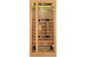 Artsauna Infrarotkabine Nyborg S90V - Infrarotsauna Vollspektrumstrahler, LED-Farblicht & große Glastür - Wärmekabine für 1 Person 90x90 cm