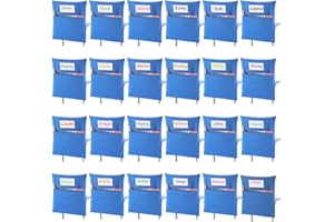 Sanwuta 48 Pack Classroom Chair Pockets - Student Chair Pockets Bulk with Name Tag for Kindergarten Classroom or Home School Seating Storage Supplies(19 x 17 Inch,Blue)