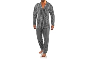 sesto senso Elegancka męska piżama długa z guzikami, 100% bawełna, piżama z listwą guzikową