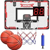 Indoor Basketball Hoop for Kids Adults Mini Basketball Hoop with 2 Balls and Electronic Scoreboard, Over Door Wall Mounted Ba