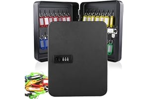 E-GREETSHOPPING Key Cabinet Key Safe Box Wall Mounted 28-key Steel Key Safe Storage, Security Combination Key Lock Box Outdoor with Code 30 Key Tags, Keysafe Organiser for Outside Indoor Property Garage, Black