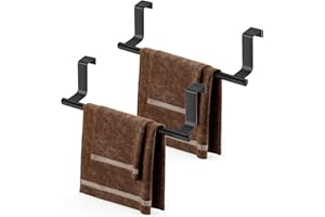 Dunkwckore 2 Pcs Porte Serviette Salle de Bain, Torchon sans Percage, Porte-Serviettes de Porte, Accroche Cuisine en Acier Inoxydable, Crochet Torchon à Suspendre pour d'armoire, Design Moderne, Noir