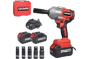 QIUMIN 1000Nm 1/2" Avvitatore a Impulsi Brushless, 21V, 2×Batterie 4.0Ah e Caricabatterie Rapido, 5 Bussole (17/19/21/22/24mm), 3 Velocità, LED, per Auto, Officina e Fai da Te