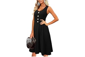 II ININ Women's Summer V Neck Sleeveless Casual Button Down Tank Dress Midi Floral Beach Party Sundress with Pockets