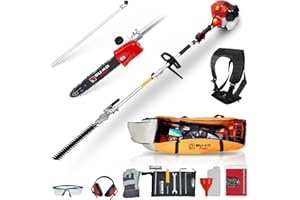 BU-KO 52cc Cortasetos de Gasolina de Largo Alcance de y Sierra de podar con Barra de extensión de 75cm y Bolsa de Herramientas para un Almacenamiento Conveniente
